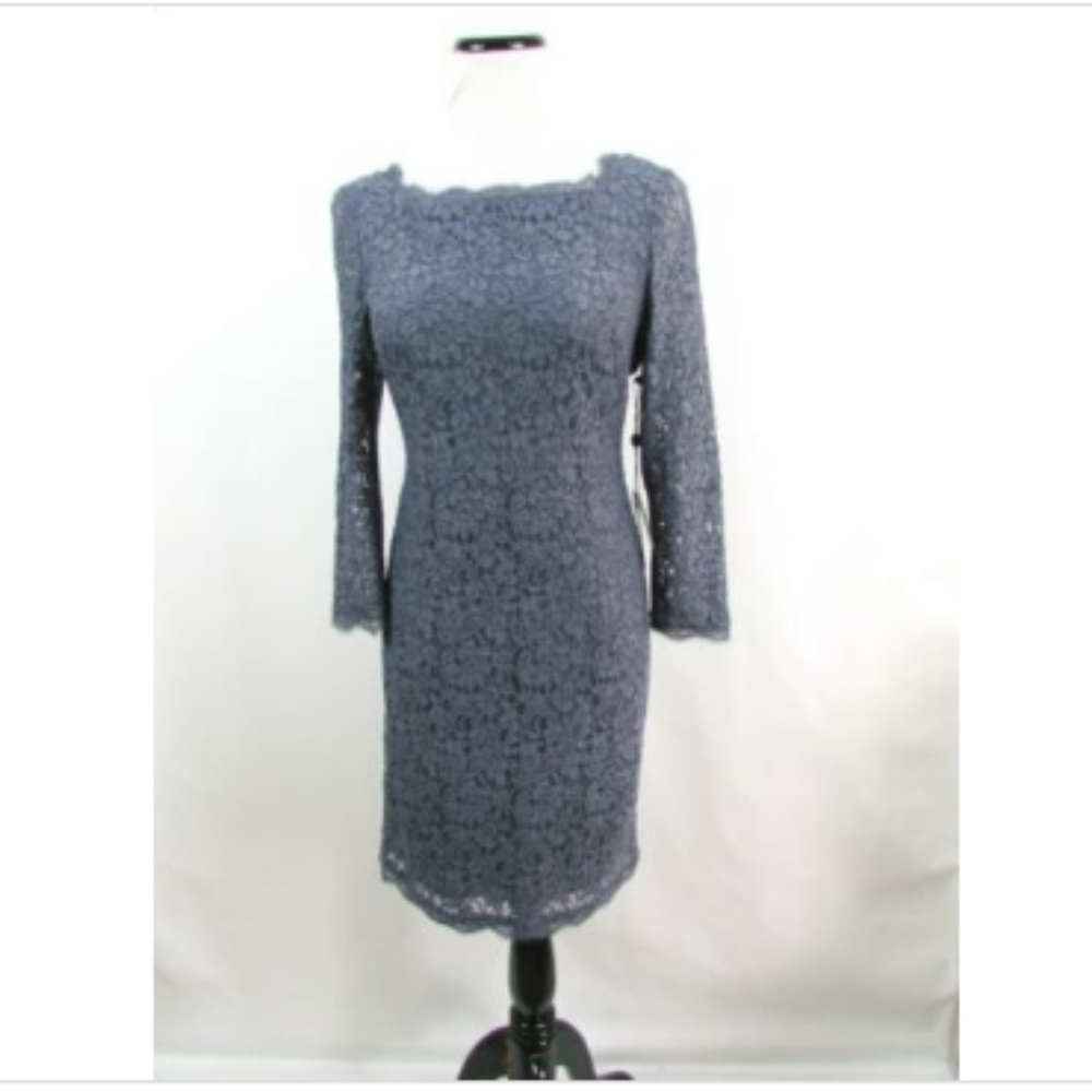 Adrianna Papell Gunmetal Lace Exposed Zipper Dress